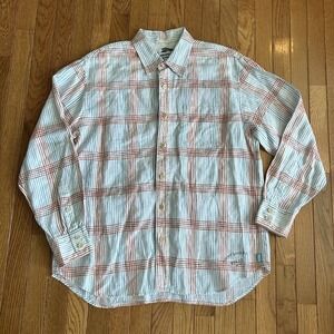 Tommy Bahama Shirt Mens L Relaxed Plaid Button Front Linen White Blue Orange